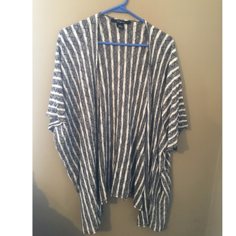 Cejon Grey and White Striped Open Sweater